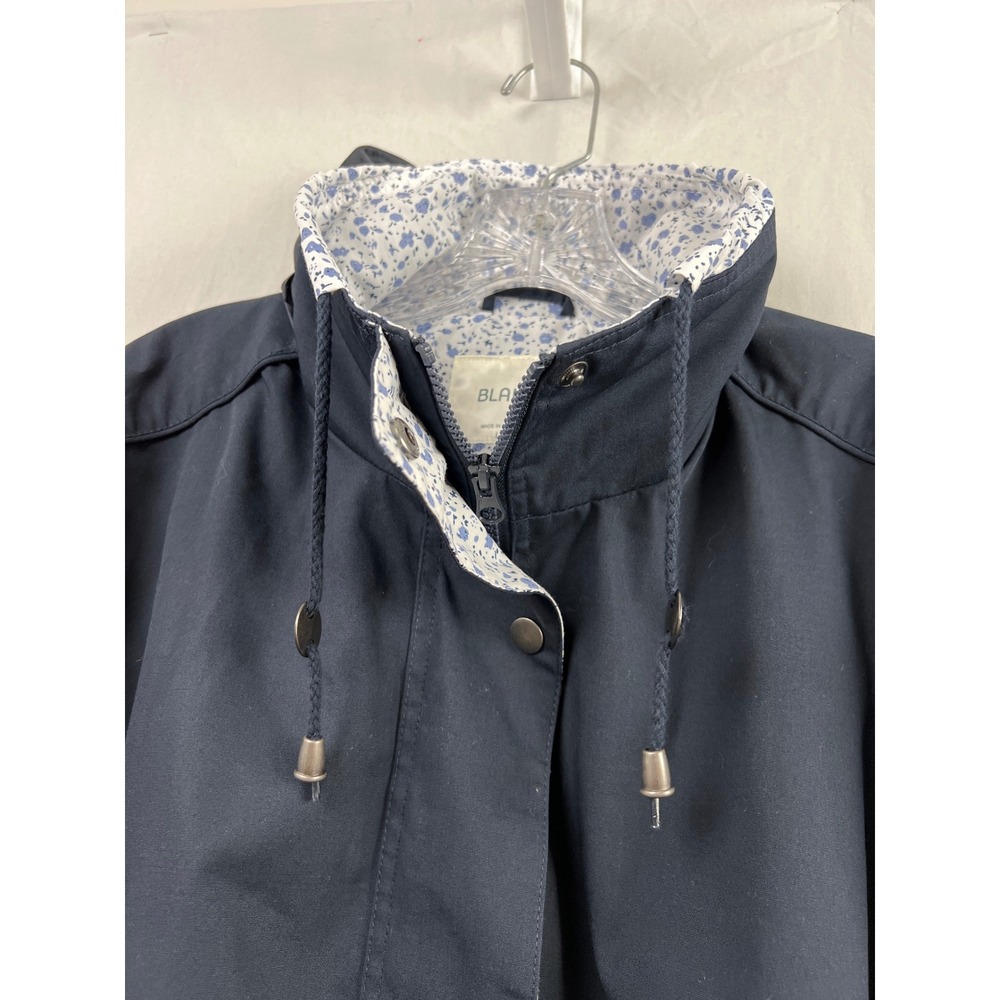 Blair Rain Jacket Women Large Navy Blue Floral Lined Zip Front Hidden Hood - Picture 12 of 15